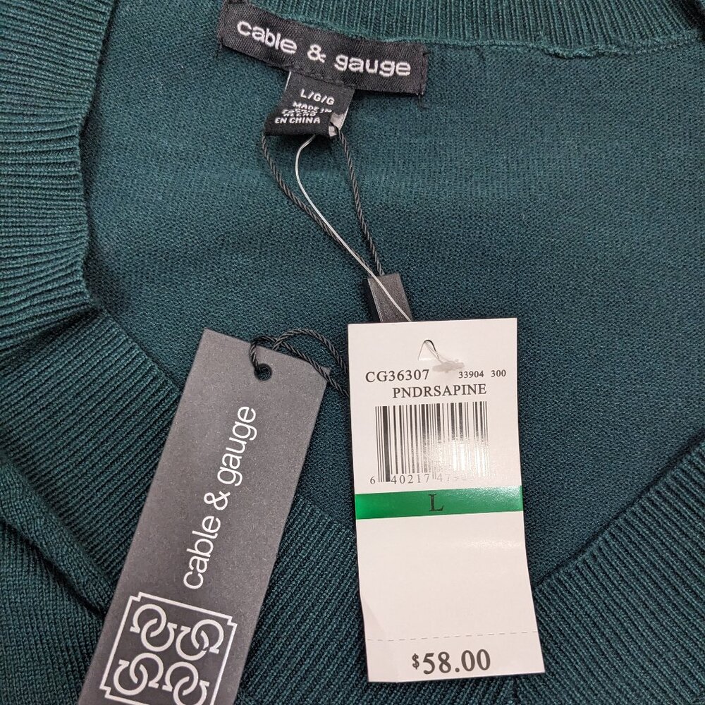 NWT Cable & Gauge Womens V-Neck Long Sleeve Sweater Pullover Green Hi Lo L - Picture 7 of 8